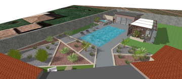 Aménagement extérieur d’un jardin avec piscine & pool house à Nîmes 